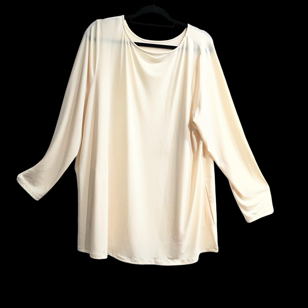 Susan Graver Top Ivory Liquid Knit Tunic 3X Pockets Business Casual Stretch